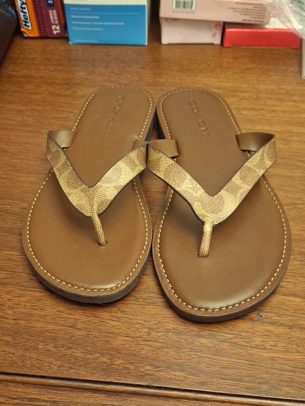 Coach Brown Signature Flip Flop Sandals 2 Sizes 7 & 8 New